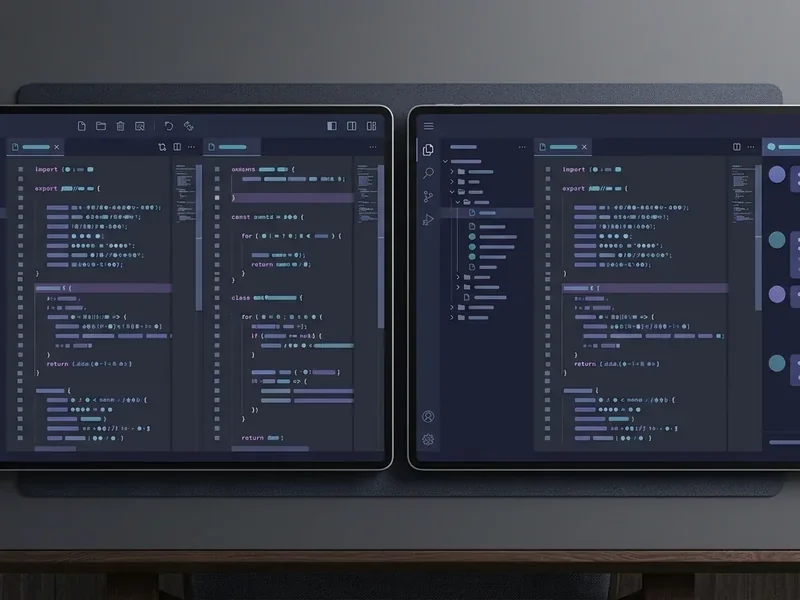 side-by-side comparison of Cursor chat sidebar and a standard VS Code window, editorial overhead